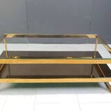 Table basse vintage à deux niveaux en belgochrome 23kt, années 1970