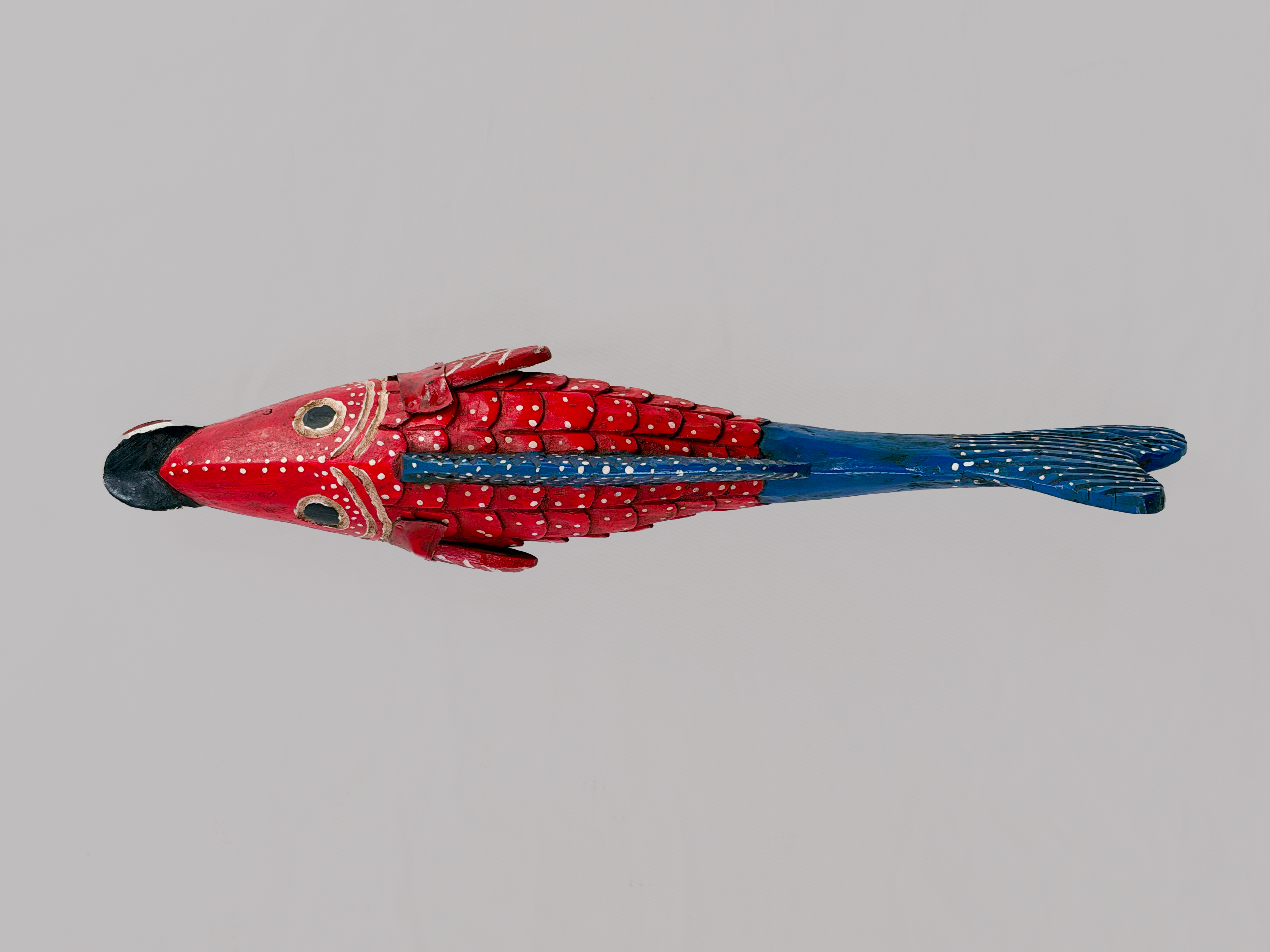 Poisson Bozo rouge et bleu en bois  (Mali)