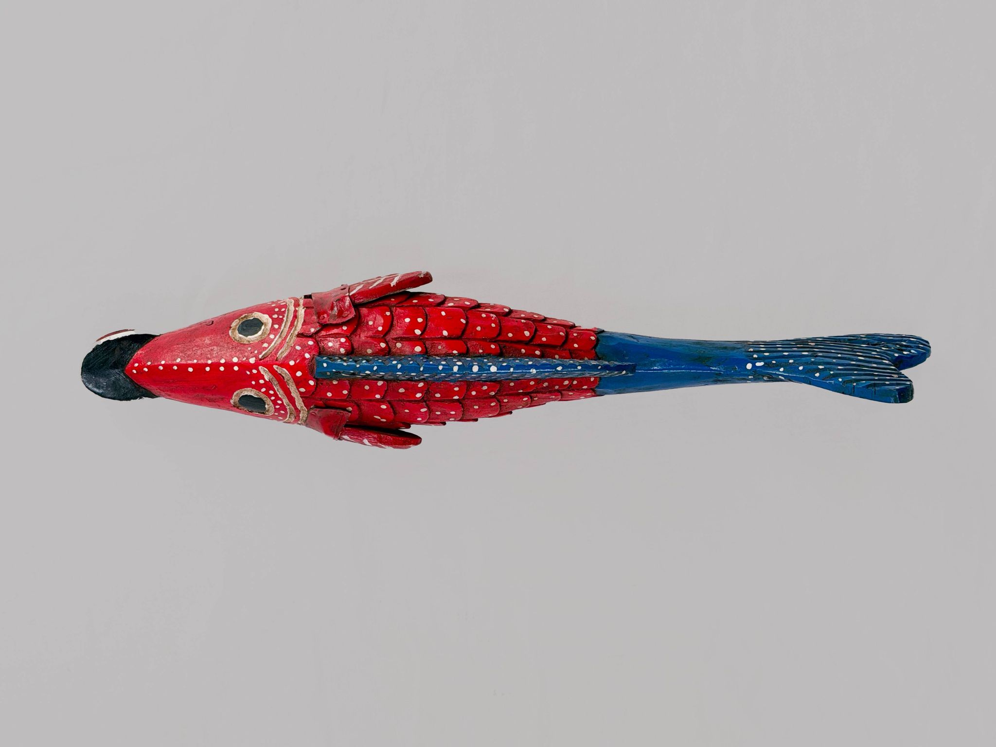 Poisson Bozo rouge et bleu en bois  (Mali)