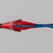 Poisson Bozo rouge et bleu en bois  (Mali)