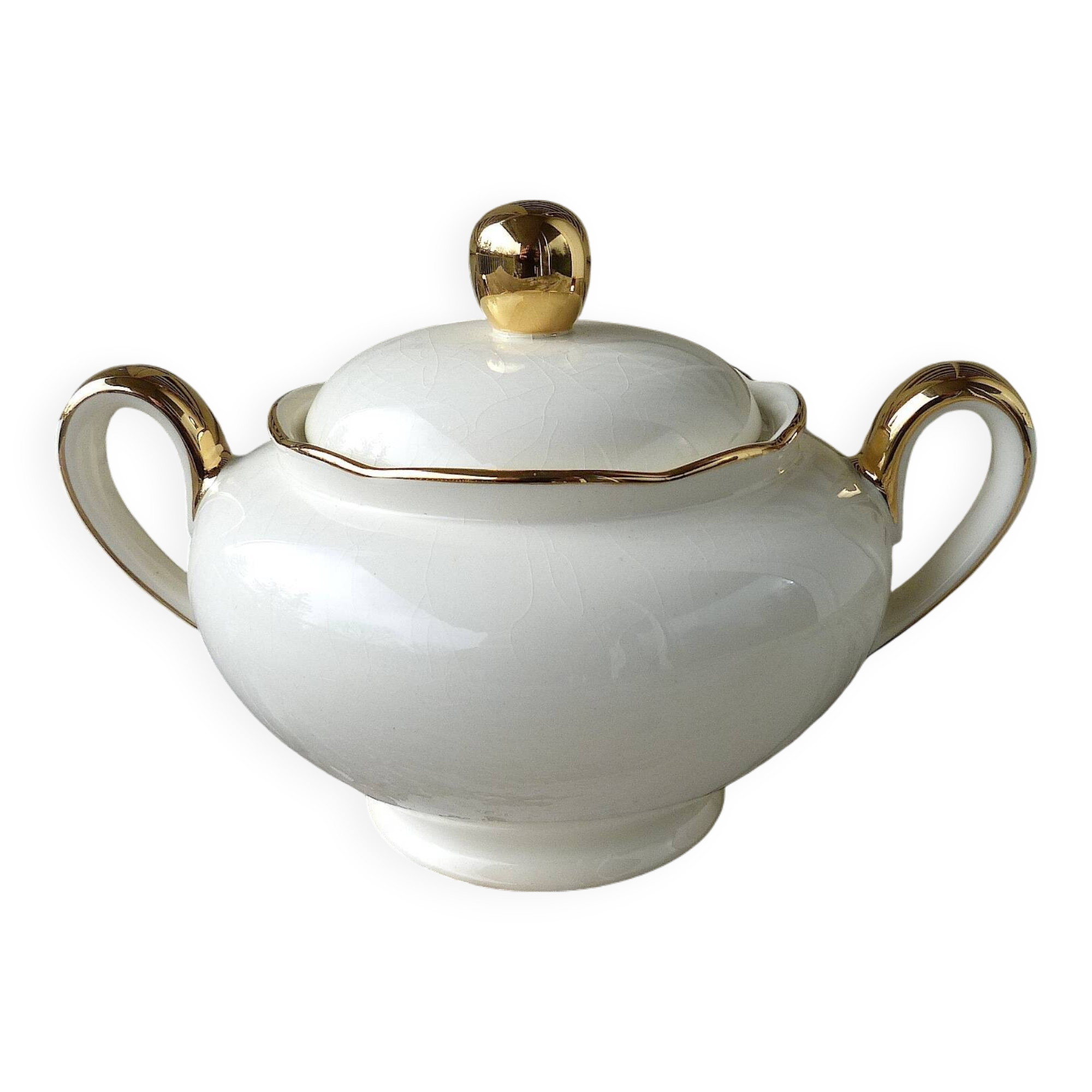Villeroy & Boch Mettlach ivory and gold sugar bowl