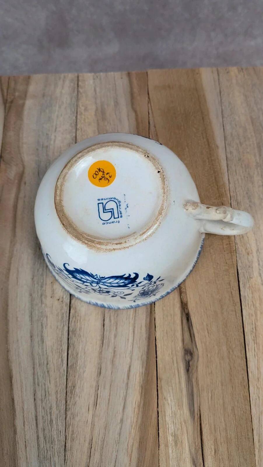 Antique Sarreguemines blue & white cup – French earthenware