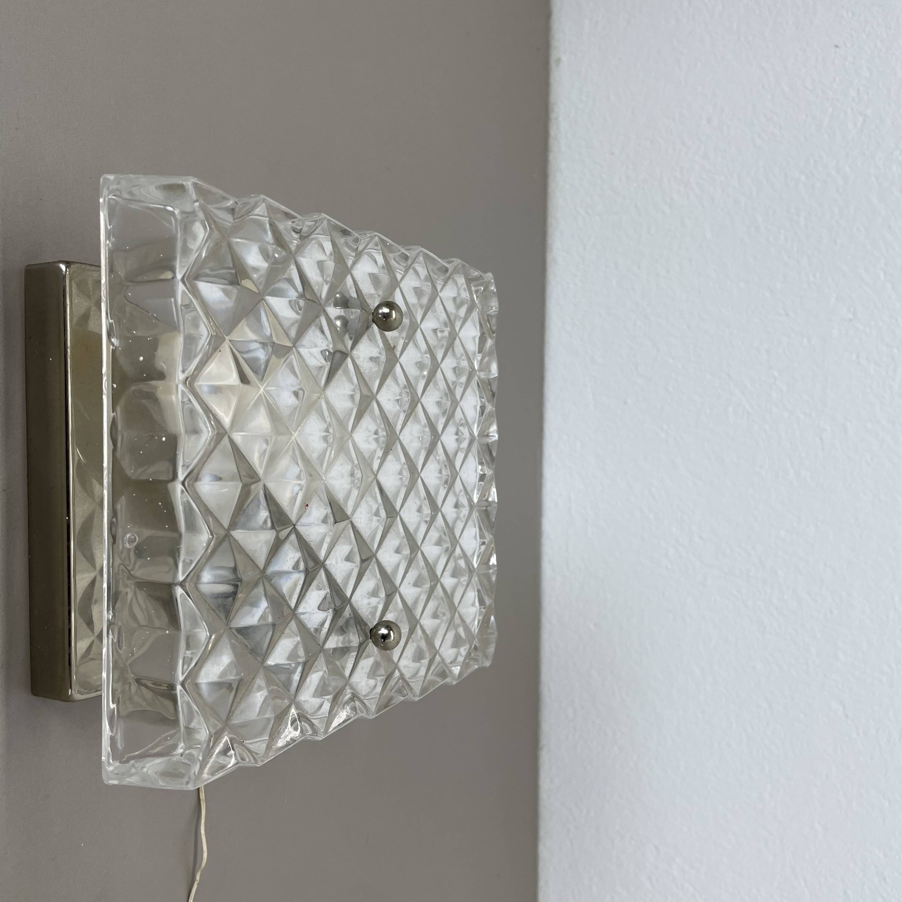 Small Cubic Textured Glass Wall Light in the Style of Orrefors, Germany, 1970s