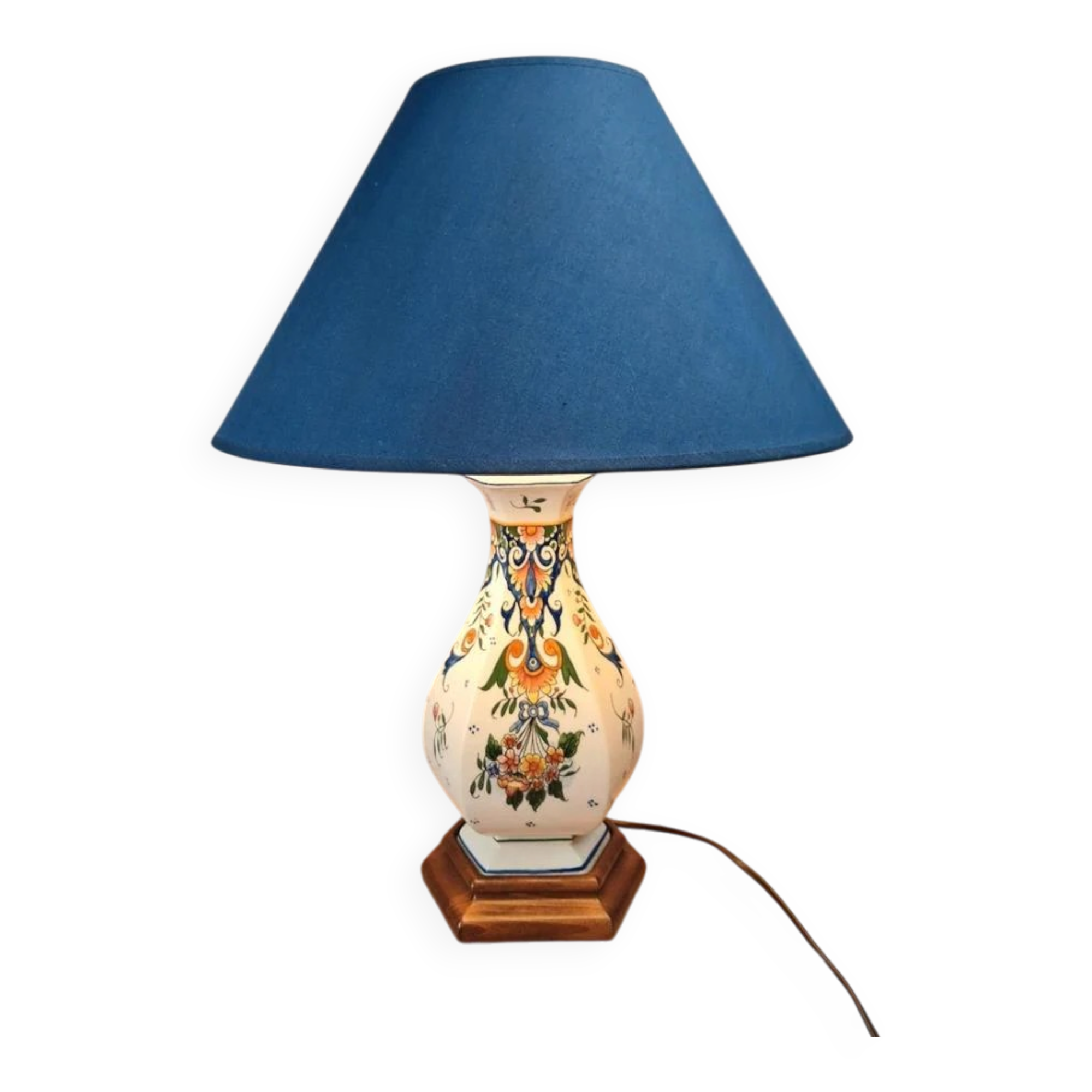 Hand-painted faience lamp – Desvres / Rouen style – artisan piece