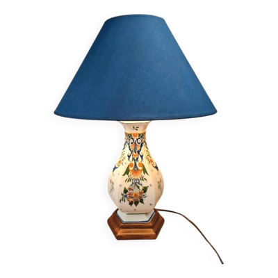 Lampe en faïence peinte à la main – style Desvres / Rouen – pièce artisanale