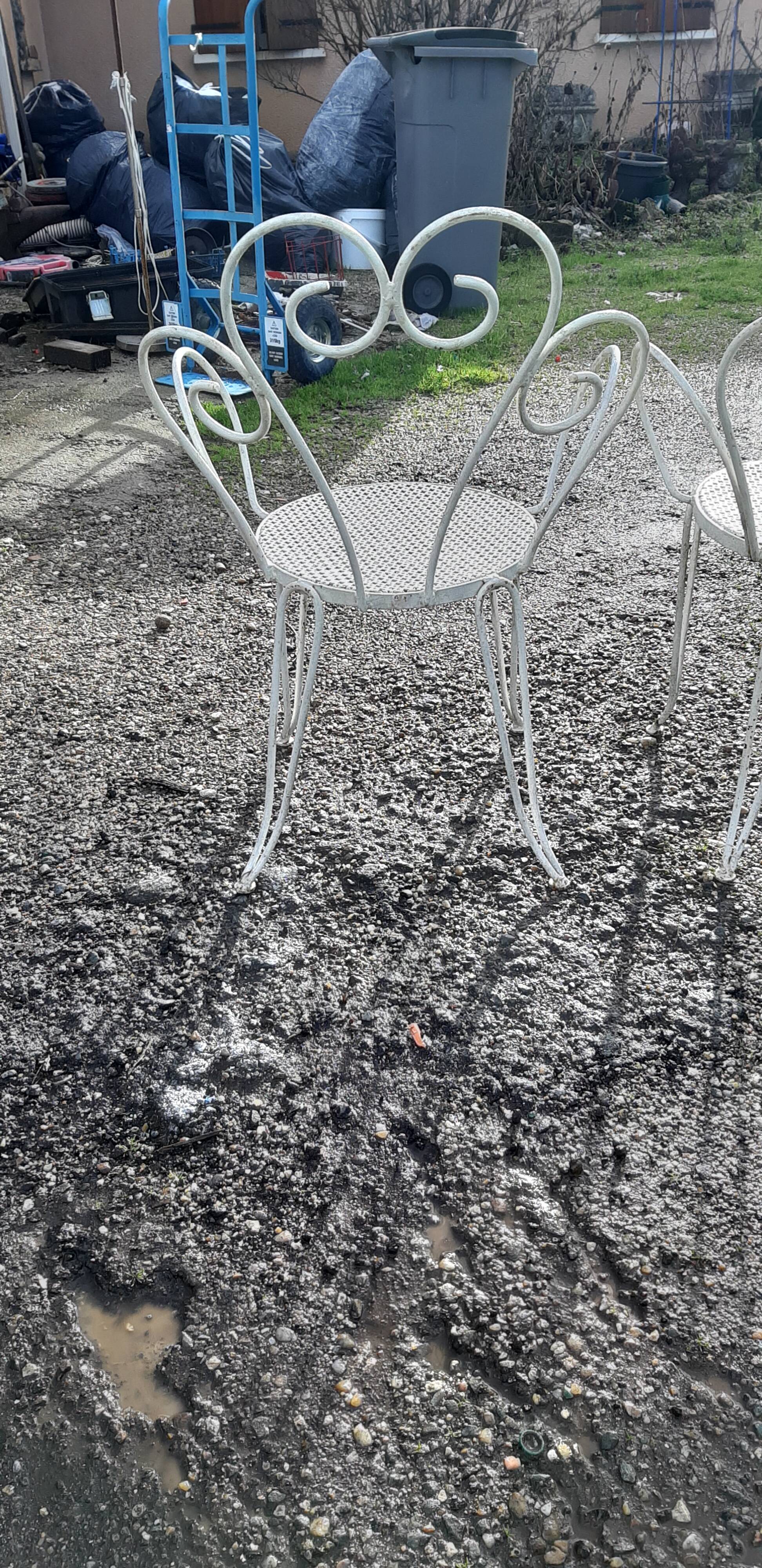 Paire de fauteuils de jardin 1900 en fer forgé