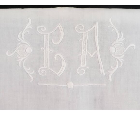 Ancien drap en lin 210 x 290 jour echelle broderie monogramme la
