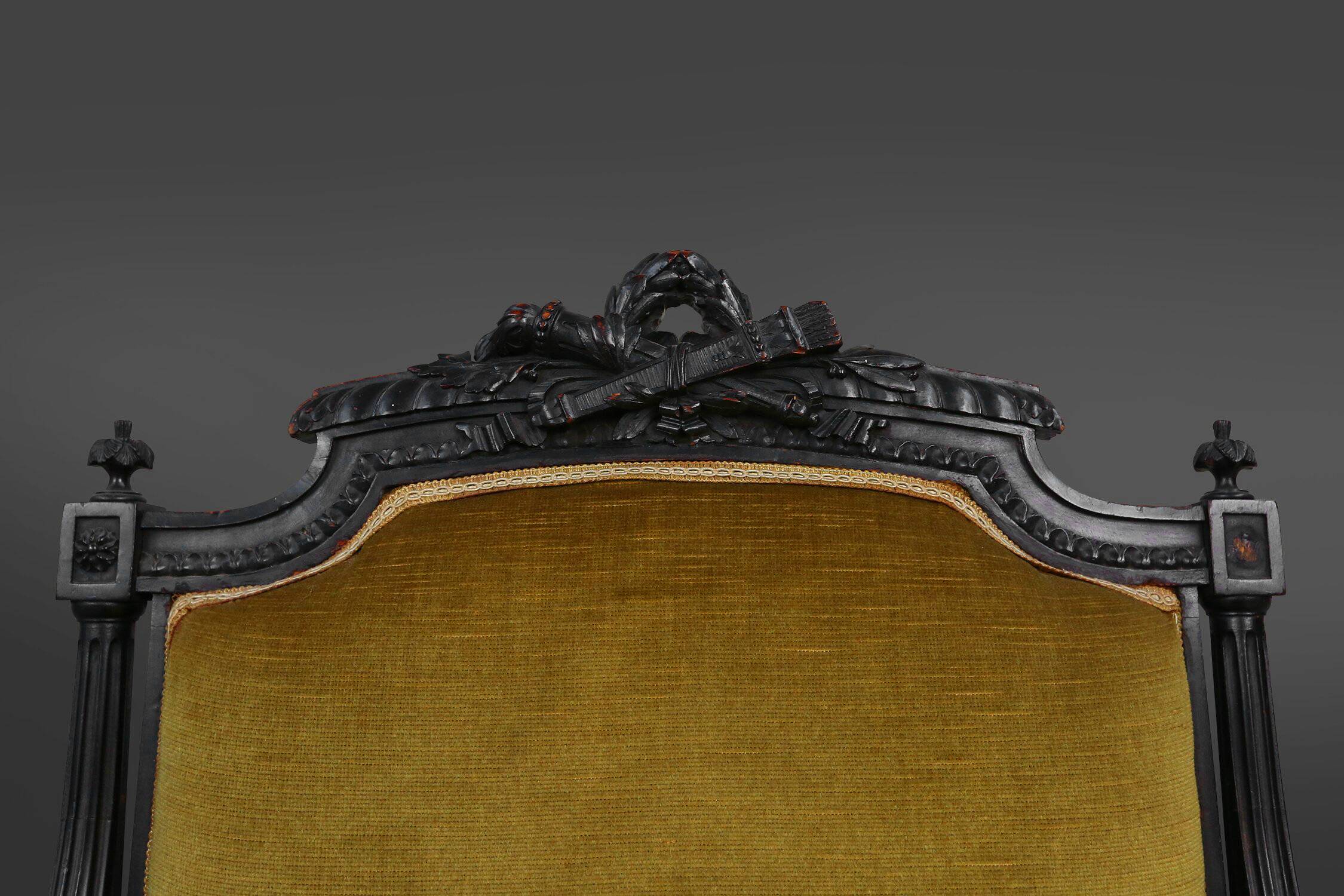 French Empire style  Black Wood and Velvet Armchair, 1850s