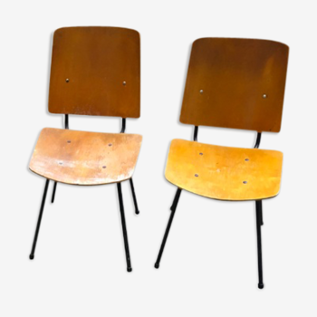 Ensemble de 2 chaises en bois des années 50