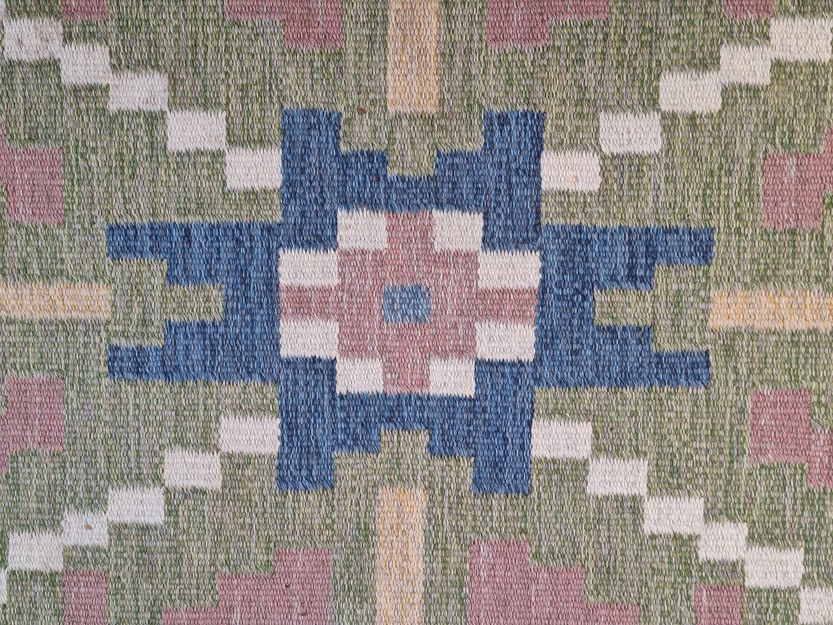 Mid century Scandinavian rug, Swedish wool flatweave with geometric design