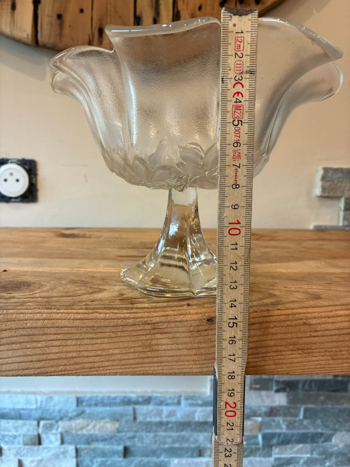 Footed bowl / Vintage frosted moulded glass compote – Corolla shape
