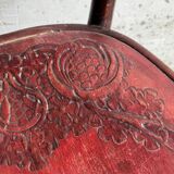 Set of 4 Art Nouveau bent beech wood chairs, deep red-brown embossed seats (Jacob & Josef Kohn, ca.1900)