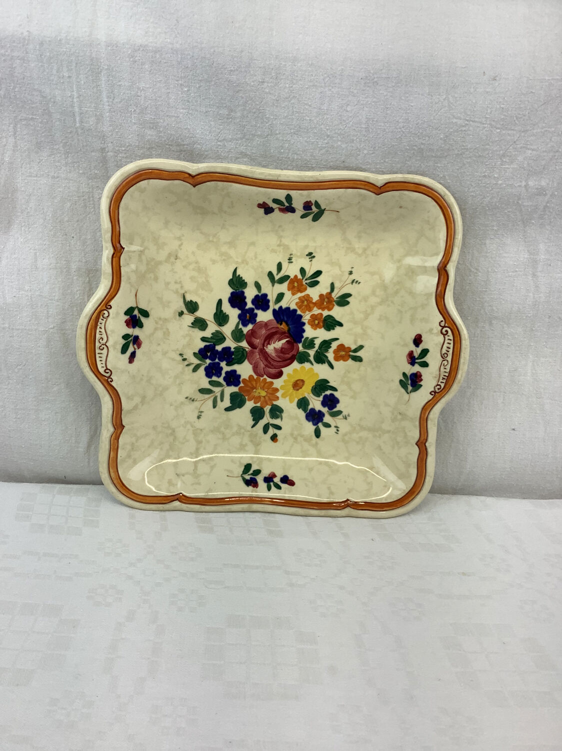 Old hollow square dish with handles made in France Longchamp