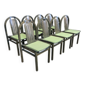 Ensemble de 8 chaises bistrot Baumann Argos bois et tissu vert années 80 France