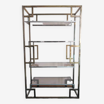 Chrome and gilded chrome shelf, France, 1970s