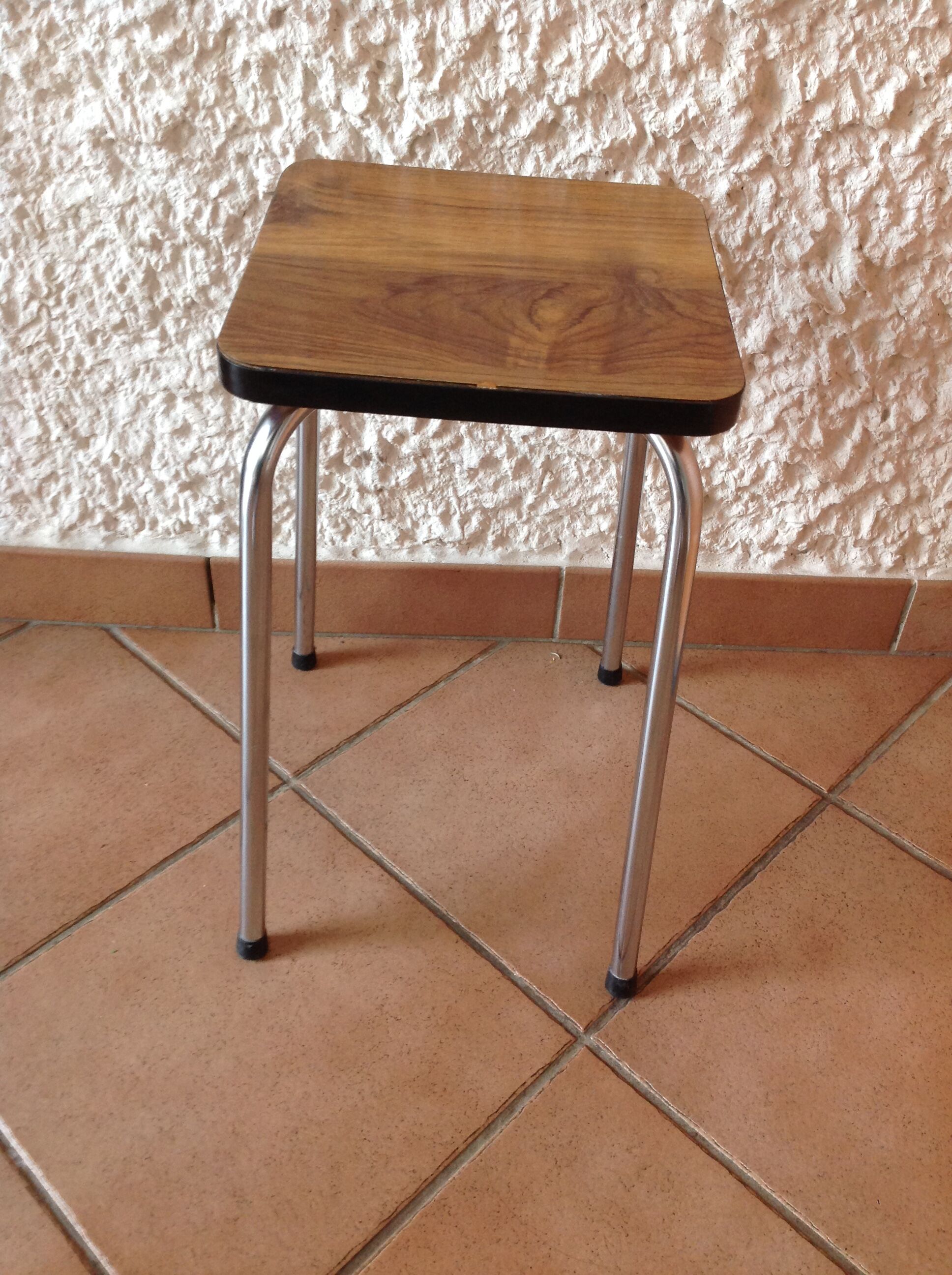 Leather in formica imitation wood and chrome feet / vintage 60s-70s