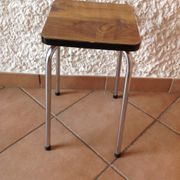 Leather in formica imitation wood and chrome feet / vintage 60s-70s