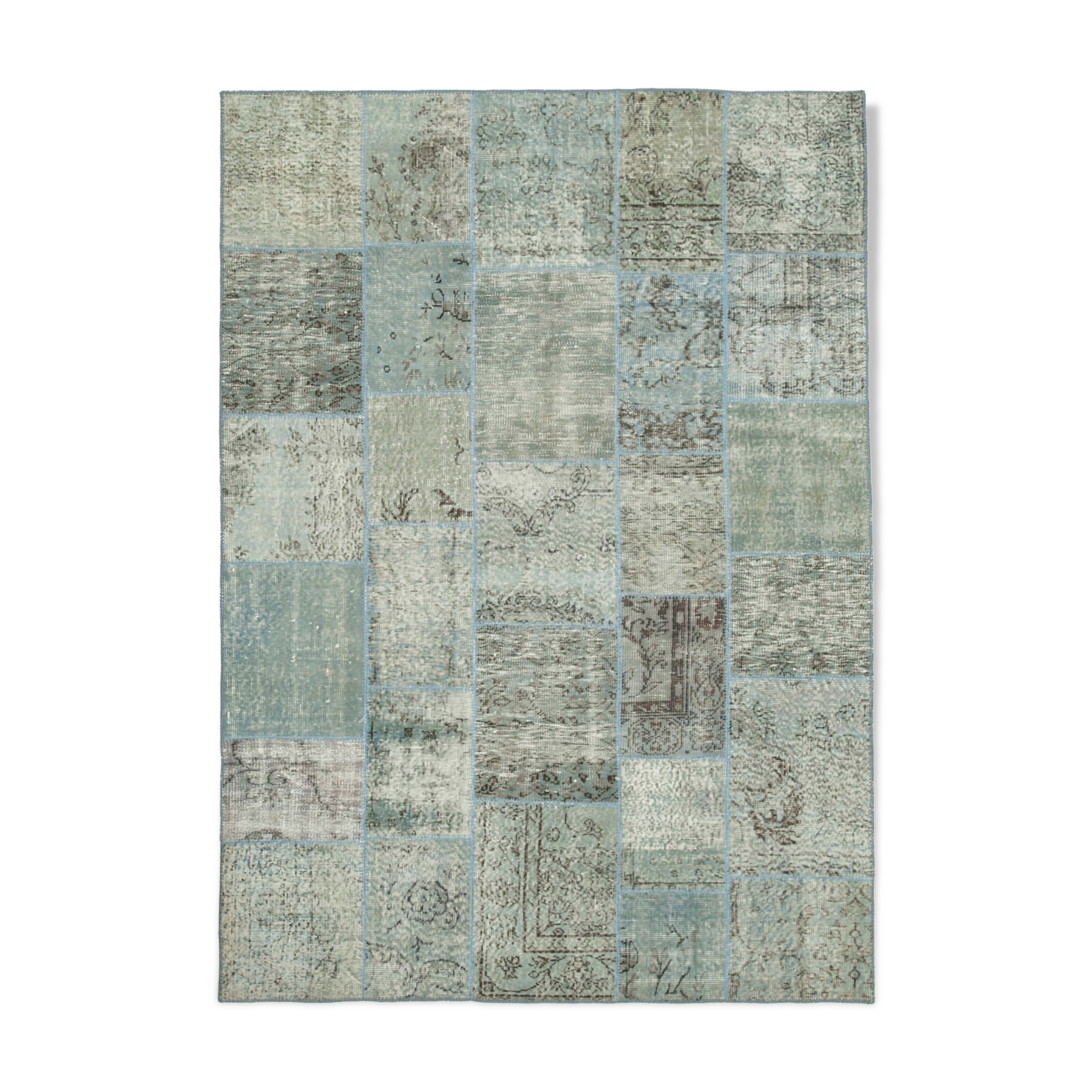 Handwoven anatolian contemporary 173 cm x 245 cm blue patchwork carpet