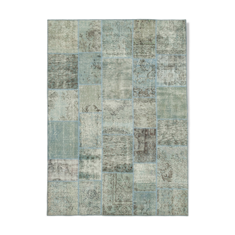Tapis anatolien contemporain tissé à la main 173 cm x 245 cm tapis patchwork bleu