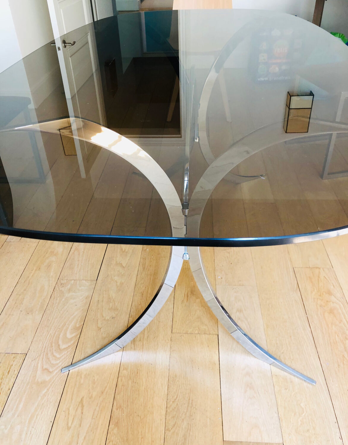 Dining table 70 smoked glass and steel
