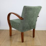 Fauteuil vintage Art Déco en bois courbé et tissu vert olive