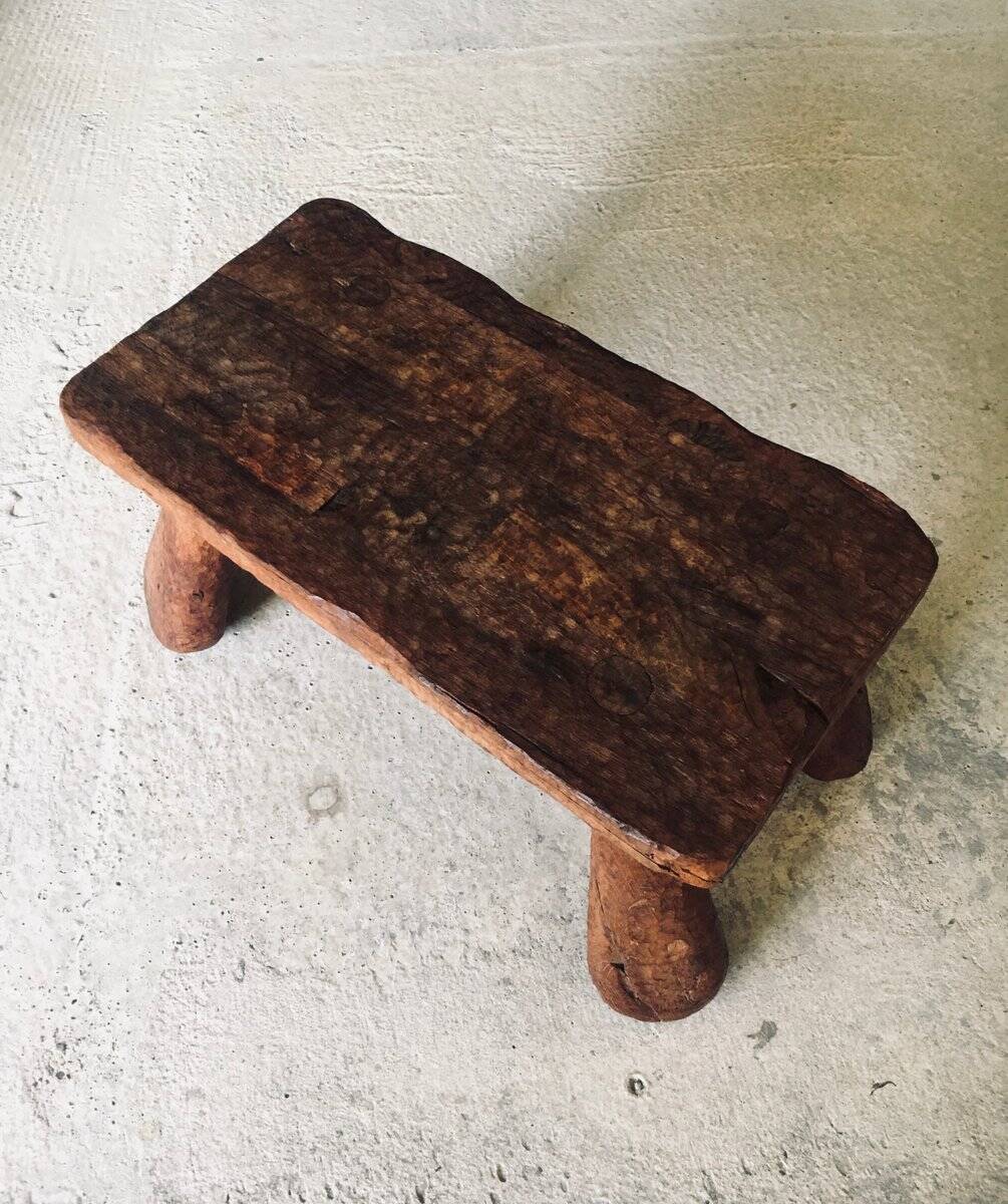 Brutalist Handcrafted Carved Oak Coffee Table, Belgium, 1960s