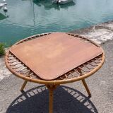 Table basse trampoline en rotin. Travail français. Circa 1950/60