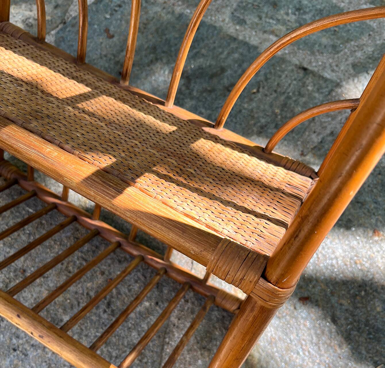 1970s rattan wall shelf