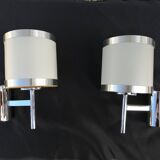 Pair of chrome design wall lights and vintage white hat 1970
