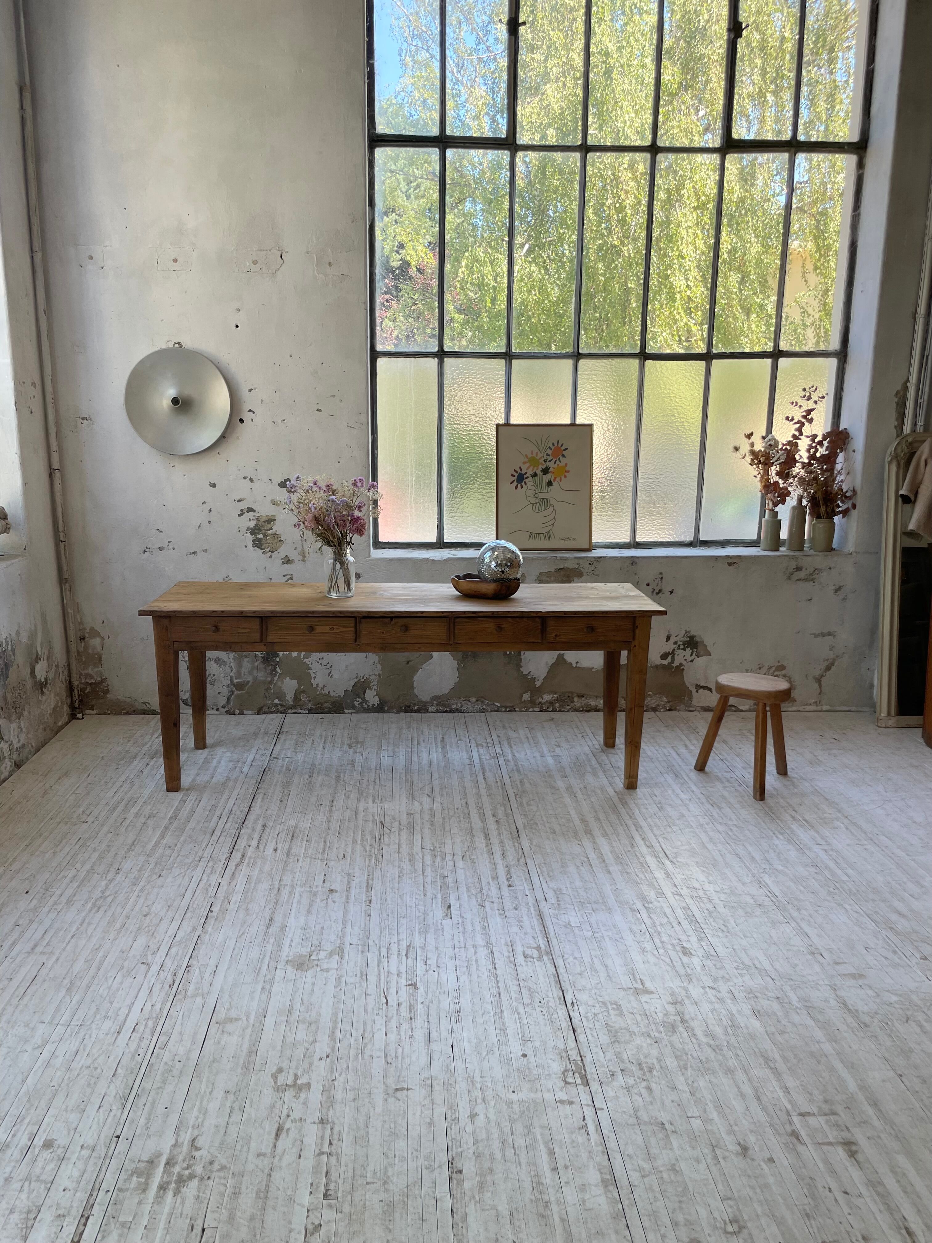 Farmhouse table pine multi-drawers