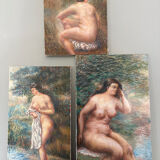 Triptych of Impressionist Nudes Oil on Canvas signed G. Cartie