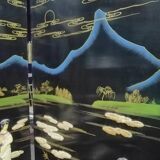 Antique Chinese bedroom screen, inlay of soapstone, jade, ivory, mother-of-pearl