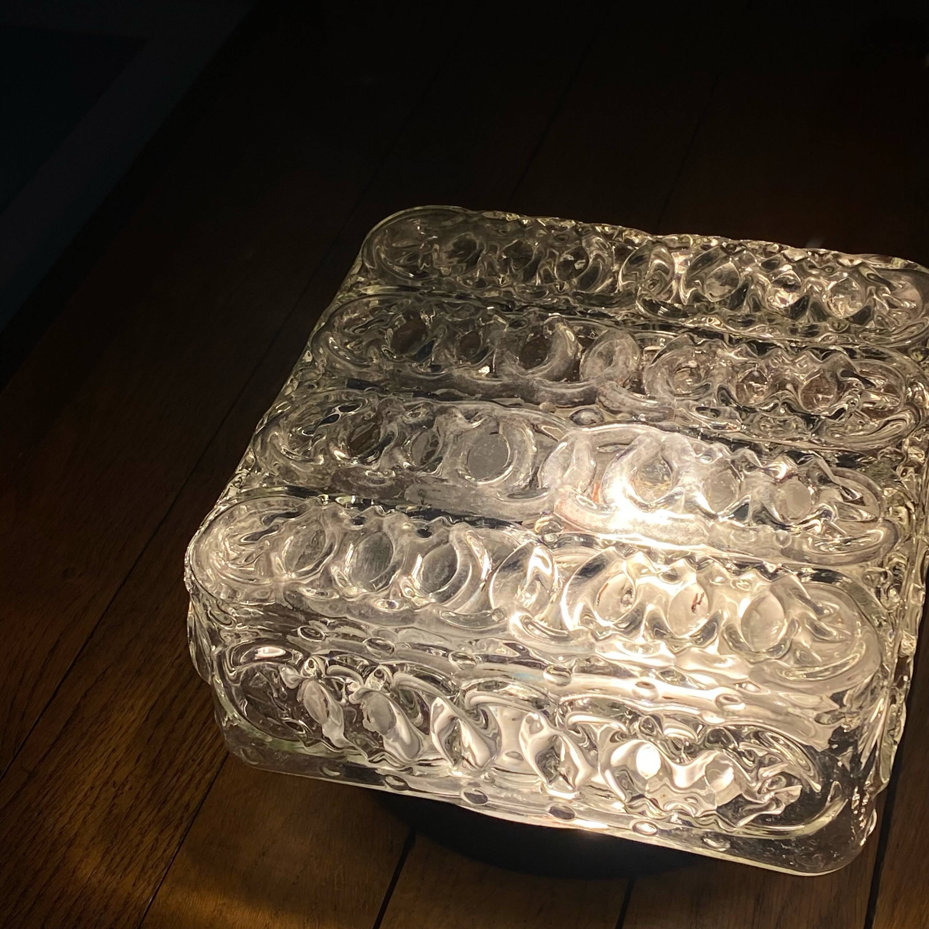 Square wall light, vintage ceiling light in transparent glass.