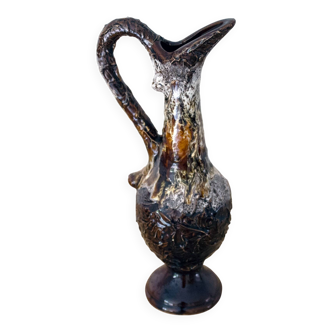 Vintage Vallauris Lava Pitcher Vase, 1950s French Ceramics, Studio Pottery