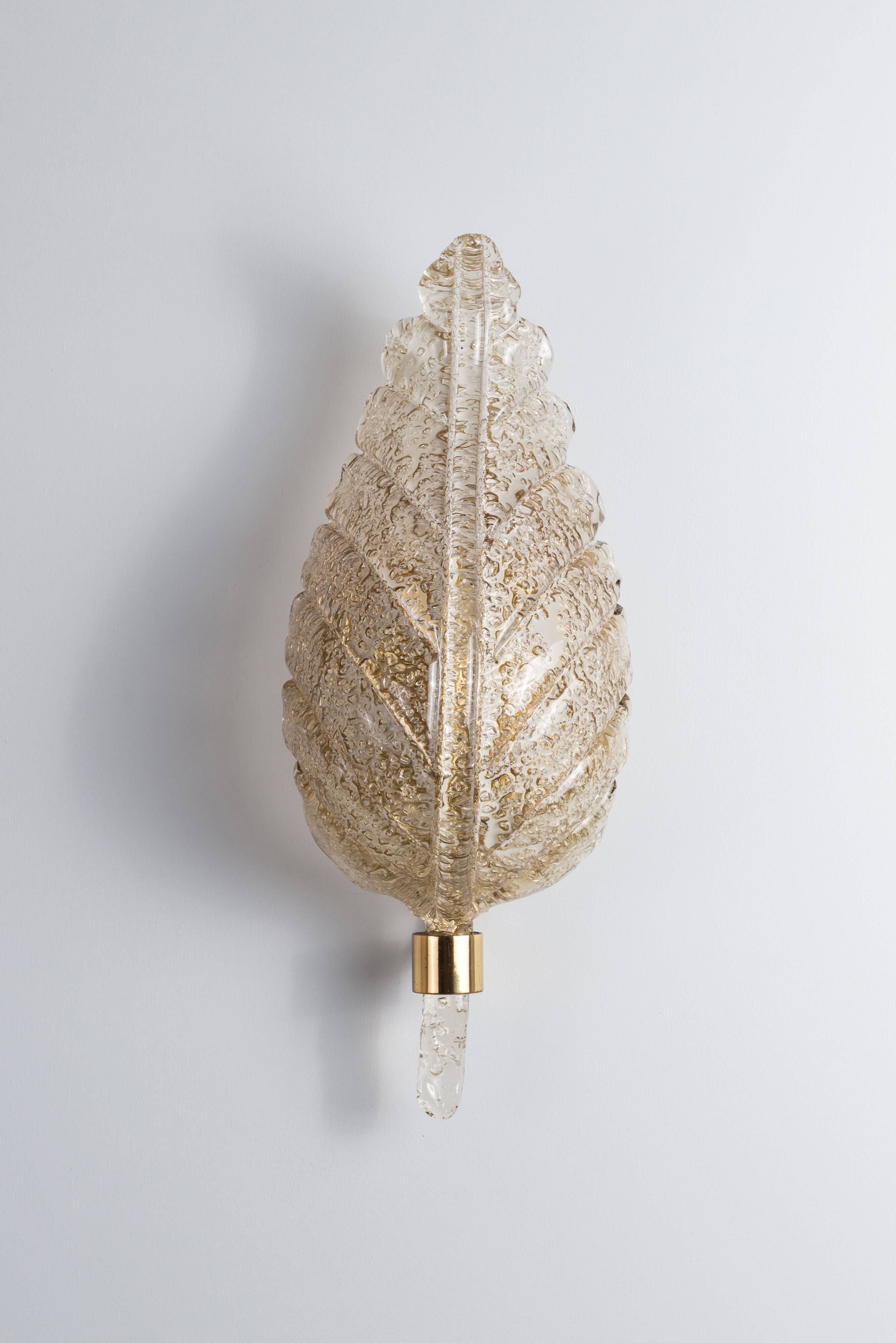 Frosted glass leaf wall lamp by Hillebrand, Germany, 1970s