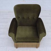 1970s, Danish lounge chair, high, furniture velour, ash wood legs.