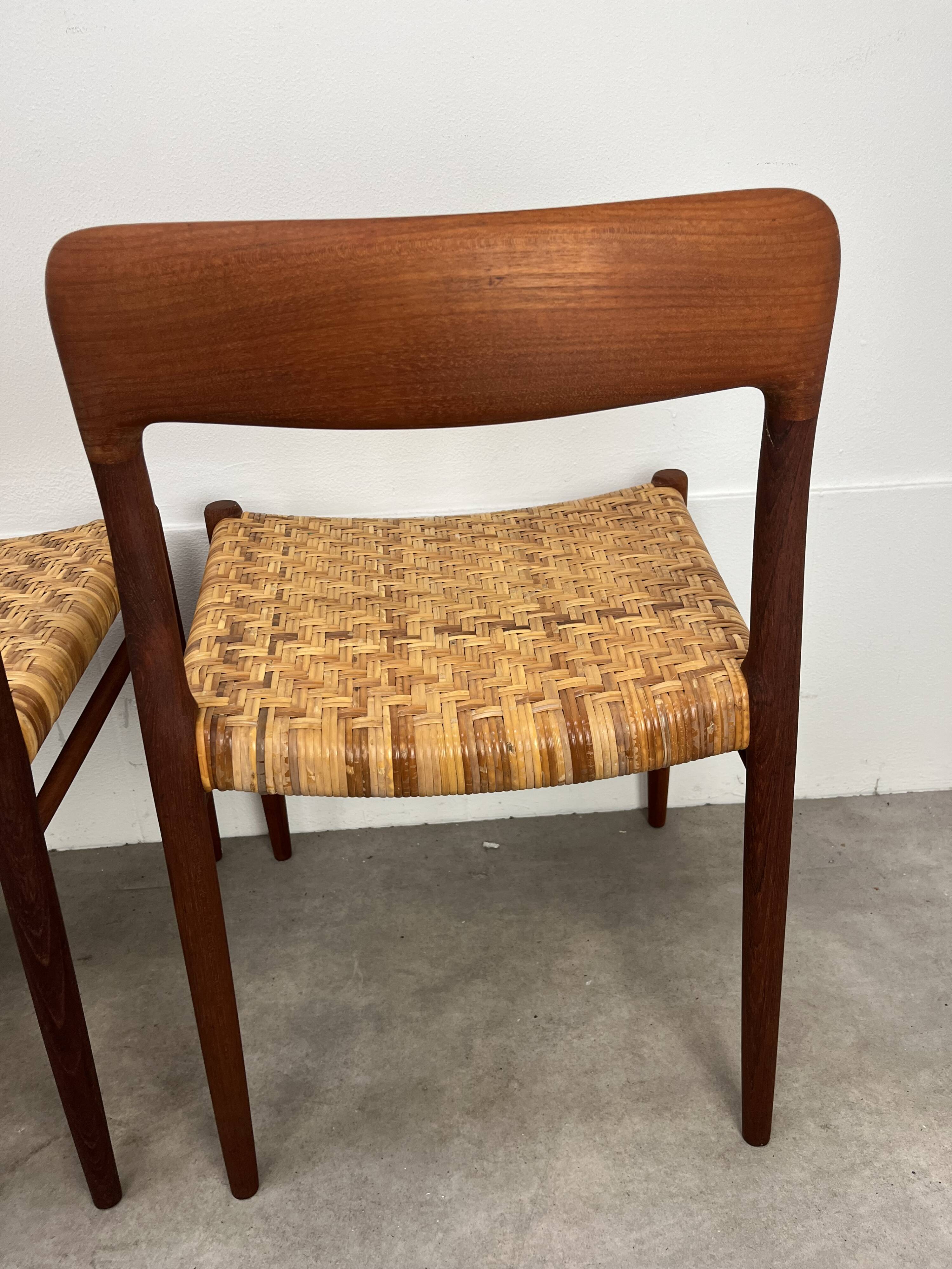 4 chairs 75 by Niels Otto Moller, Scandinavian design, teak