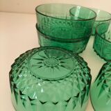 Mint-colored pressed glass bowls