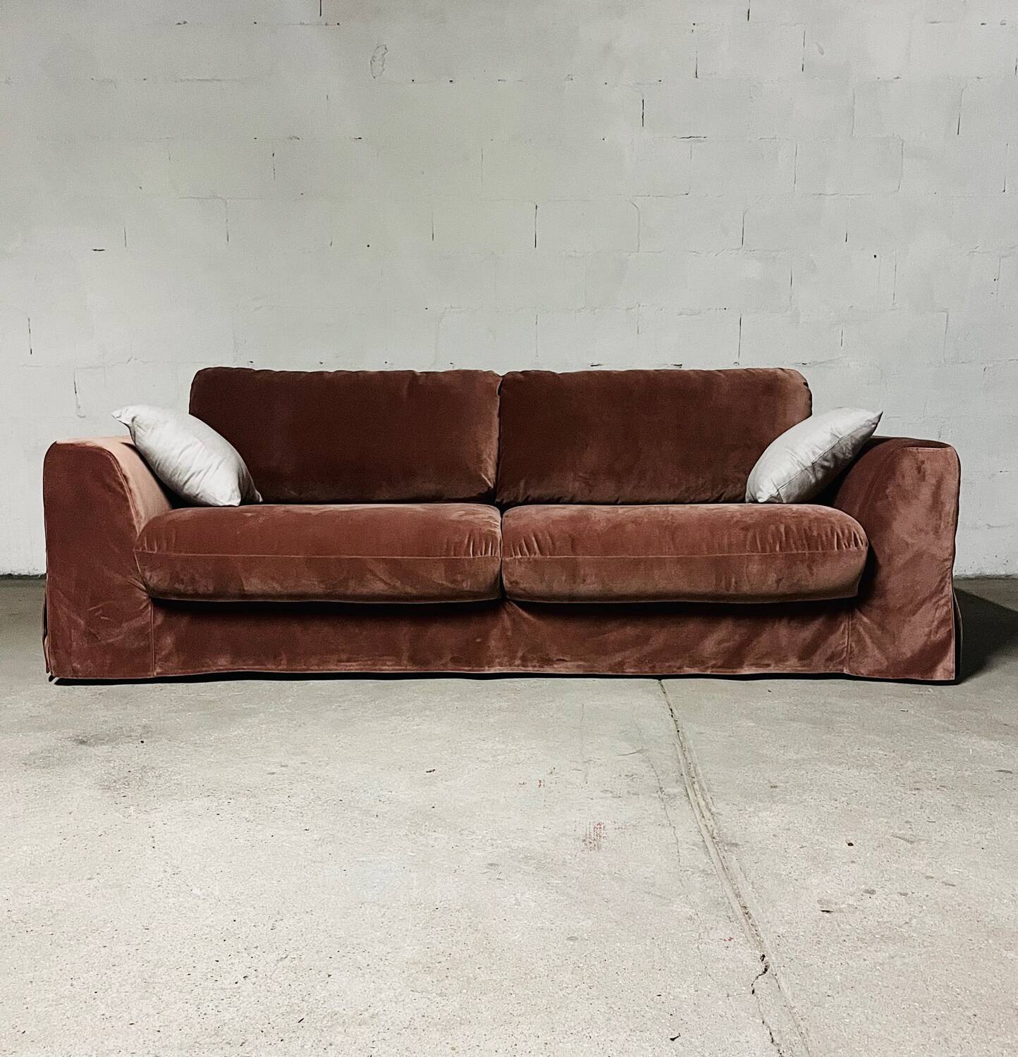 New AMPM terracotta velvet convertible sofa