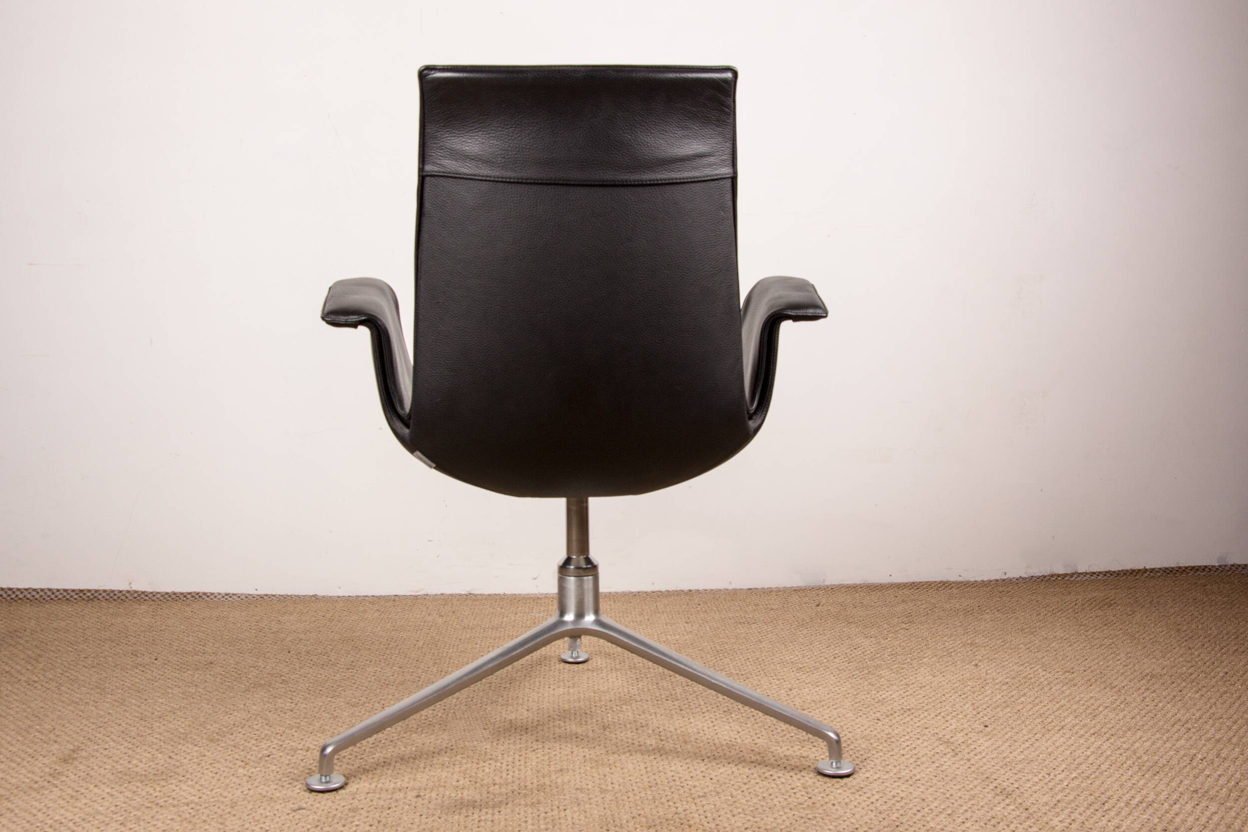 Danish armchair in black leather and chromed steel, model fk 6725 or “tulip chair” by preben fabricius