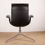 Danish armchair in black leather and chromed steel, model fk 6725 or “tulip chair” by preben fabricius