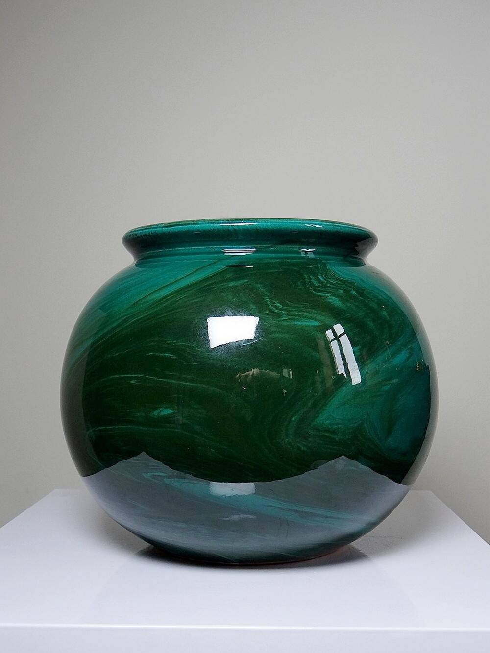 Large ceramic ball vase, art deco style, shade of green, vintage