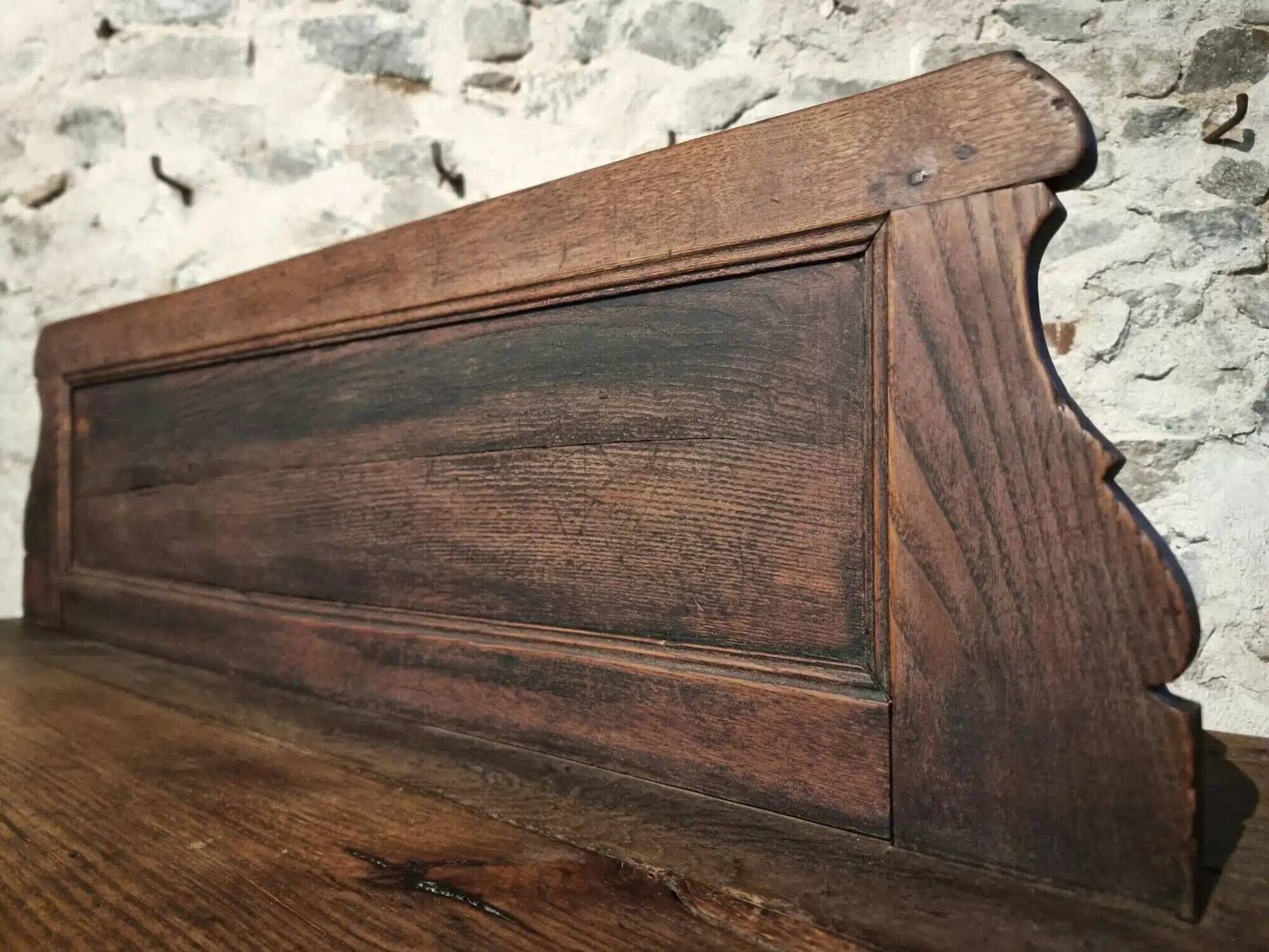Antique French oak station bench – double-sided, 19th century (140 x 61 x 86 cm)