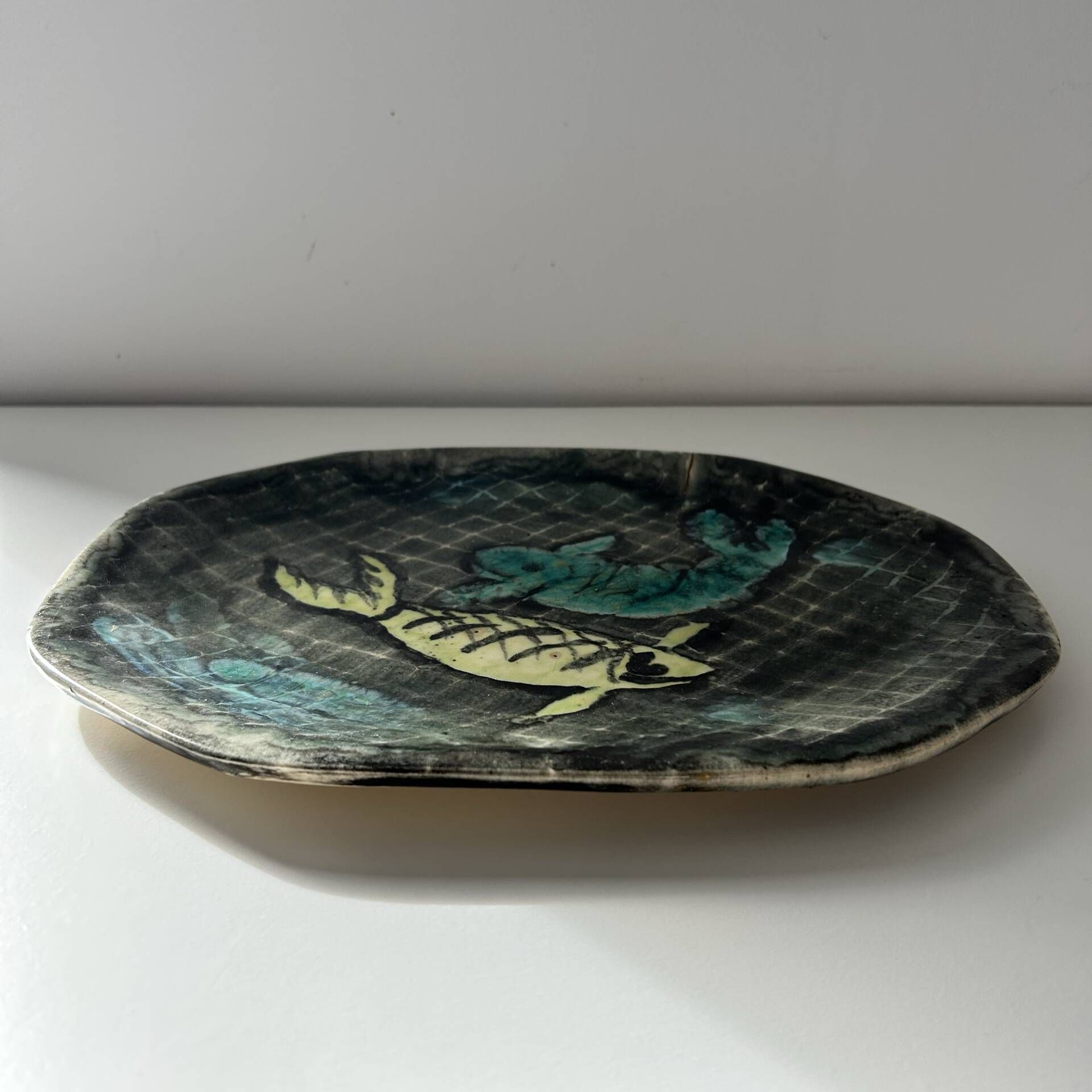 Decorative fish plate signed