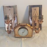 Two wall lights and matching alarm clock in rose mirrored glass