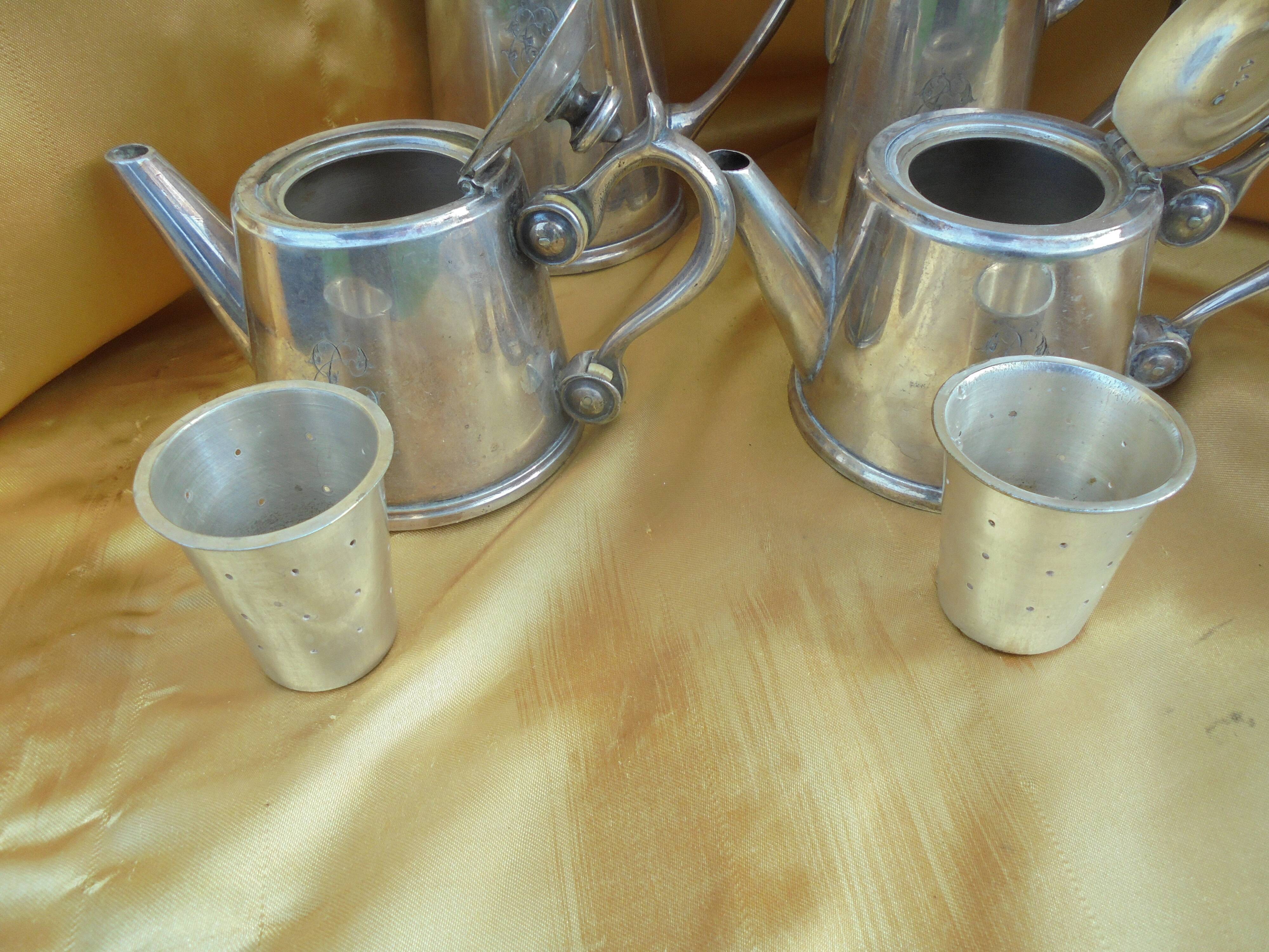 Tea Service Monogrammed Silver Metal Felix Fréres Toulouse