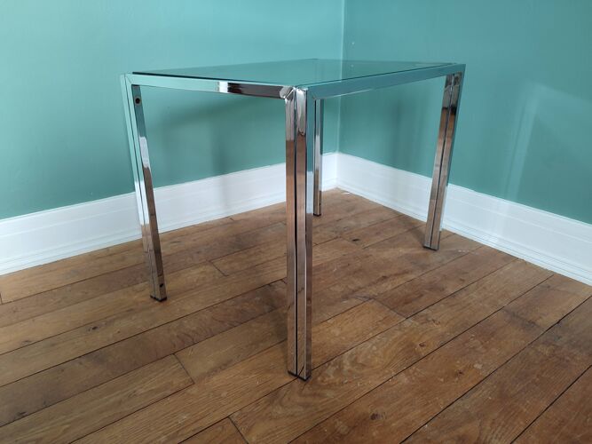 Coffee table in chromed metal and vintage smoked glass