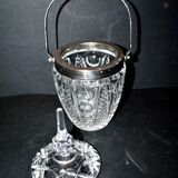 Sugar bowl candy dish in molded crystal and vintage chrome handle Ice bucket H23