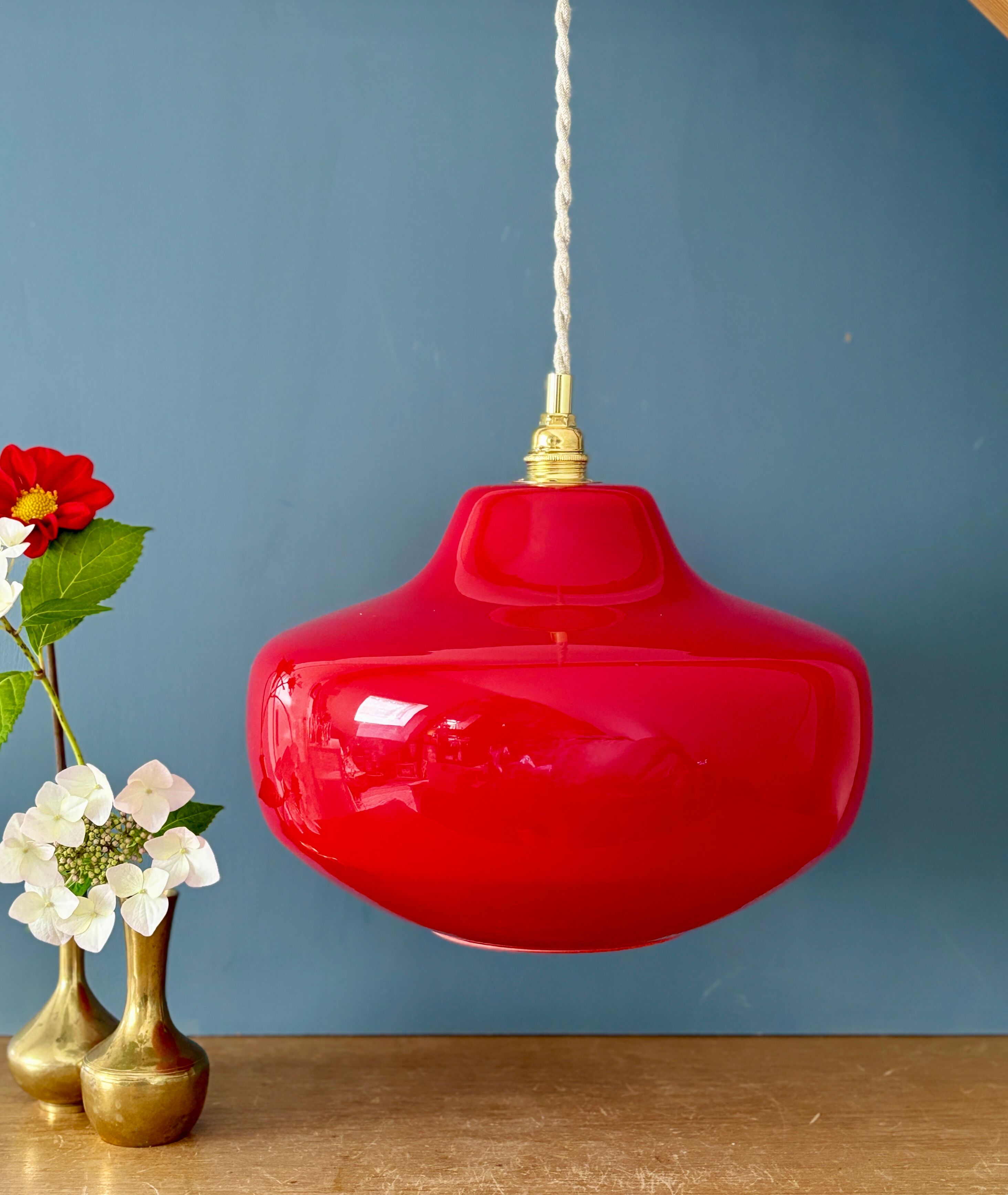 Vintage red opaline suspension globe