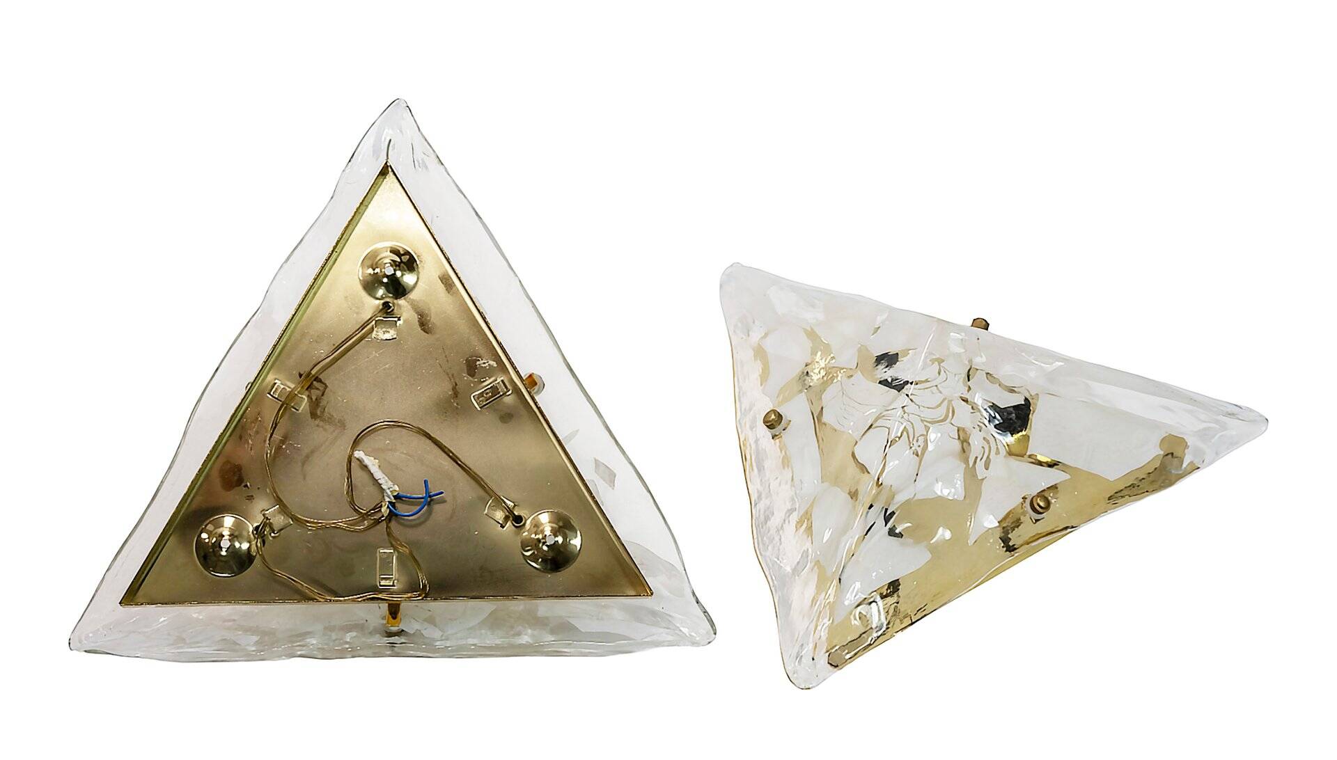Italian Murano glass and brass wall light sconces, 1980s, set of 2